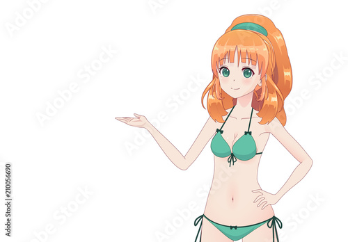 Beautiful anime manga girl in bikini