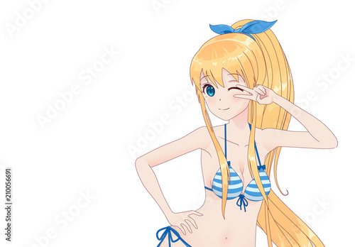 Beautiful anime manga girl in bikini