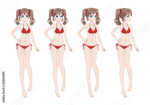 Beautiful anime manga girl in bikini