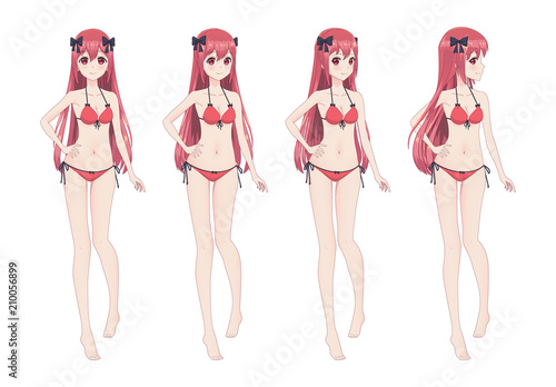 Beautiful anime manga girl in bikini