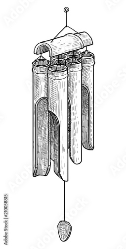Bamboo wind chimes illustration, drawing, engraving, ink, line art, vector