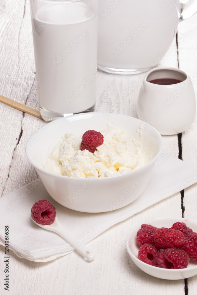 Dairy products on a white table Dairy products on a white table