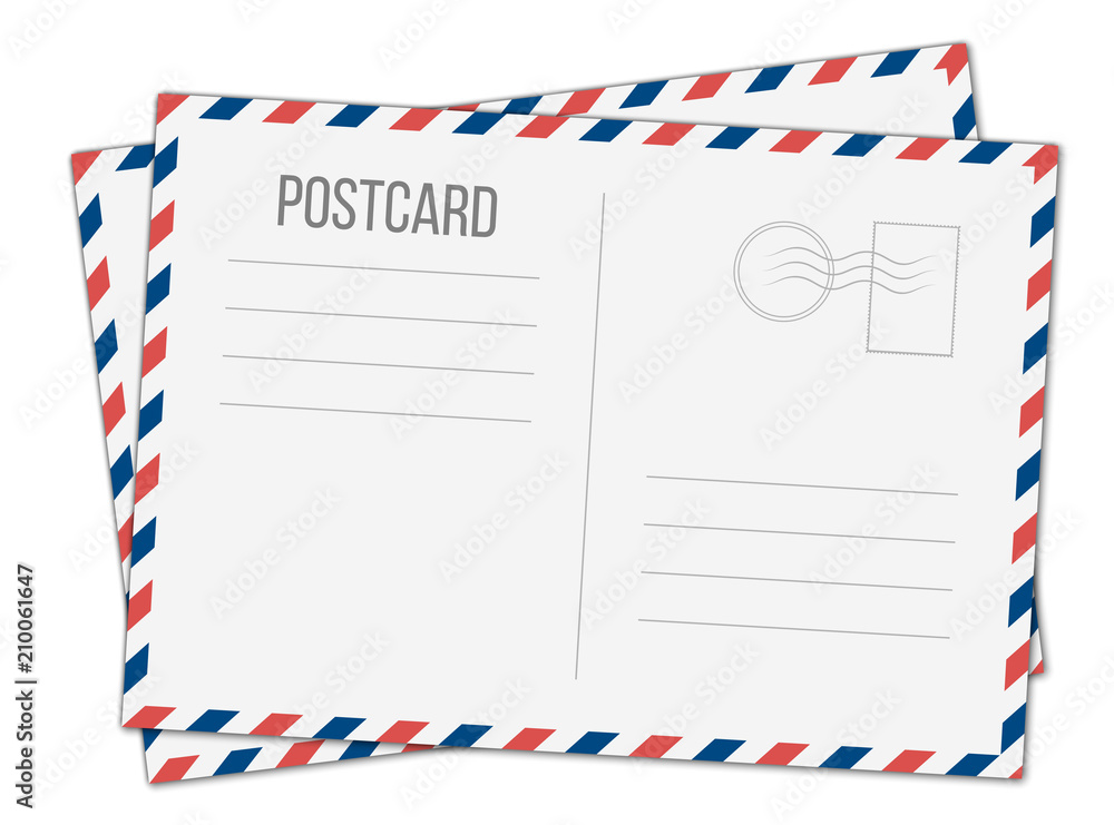 Creative vector illustration of postcard isolated on transparent background. Postal travel card art design. Blank airmail mockup template. Abstract concept graphic element Creative vector illustration of postcard isolated on transparent background. Postal travel card art design. Blank airmail mockup template. Abstract concept graphic element