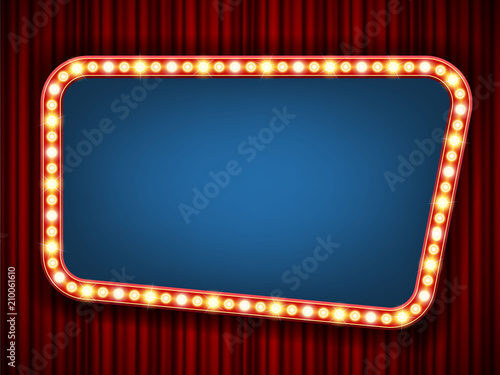 Creative vector illustration of retro light bulb frame set isolated on transparent background. Art design shiny banner decoration curtains. Abstract concept graphic theatre billboard element