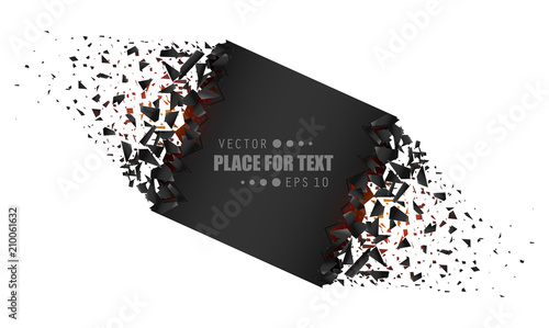 Creative vector illustration of blank banner with explosion, debris isolated on transparent background. Art design. Cracked shape shatters into pieces. Abstract concept graphic geometric element