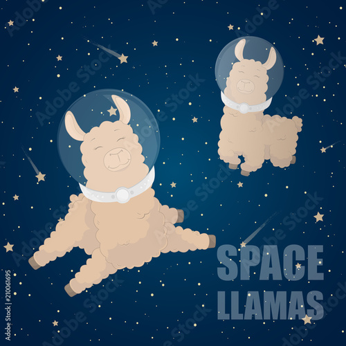 Cartoon llama. Cute lama. Alpaca. Card on colorful background. Vector