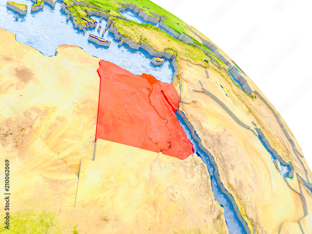 Egypt in red model of Earth Egypt in red model of Earth