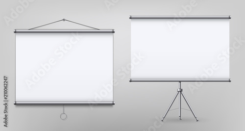 Creative vector illustration of empty meeting projector screen isolated on transparent background. For presentation board, blank whiteboard template mockup for conference. Art design. Graphic element photo
