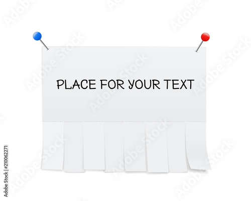 Creative vector illustration of empty blank sheet paper advertising with tear-off cut slips isolated on transparent background. Street art design copy space template. Abstract concept graphic element