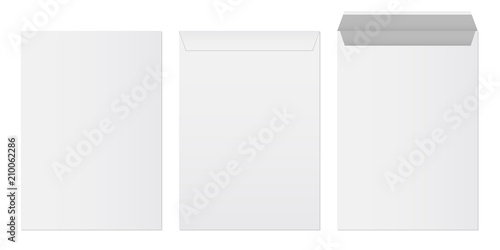 Creative vector illustration of white blank paper envelopes template set isolated on transparent background. International standard sizes. Art design empty example packing letter. Graphic element