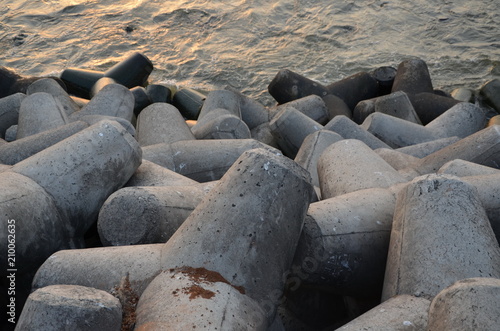 Tetrapods. Breakwater background, texture close up