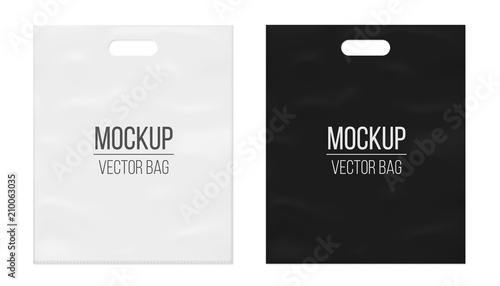Creative vector illustration of empty blank white plastic bag isolated on transparent background. Art design realistic mockup template with place for your branding. Abstract concept graphic element
