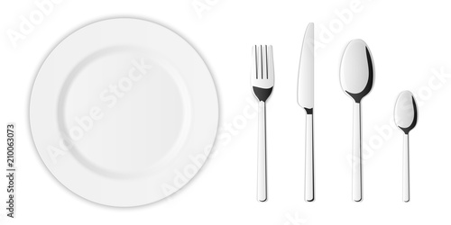 Creative vector illustration top view cutlery set of silver fork, spoon, knife isolated on transparent background. Art design kitchen silverware table setting. Concept graphic printables element