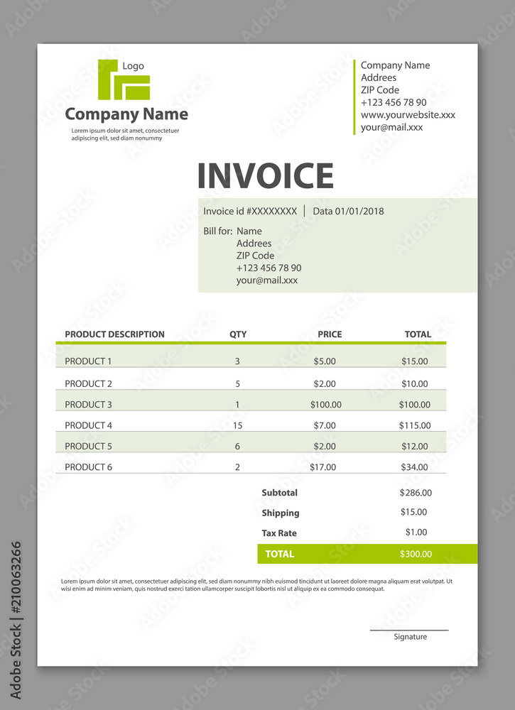 Creative vector illustration of invoice form template for your billing isolated on transparent background. Customizable business company art design. Abstract concept graphic order description element