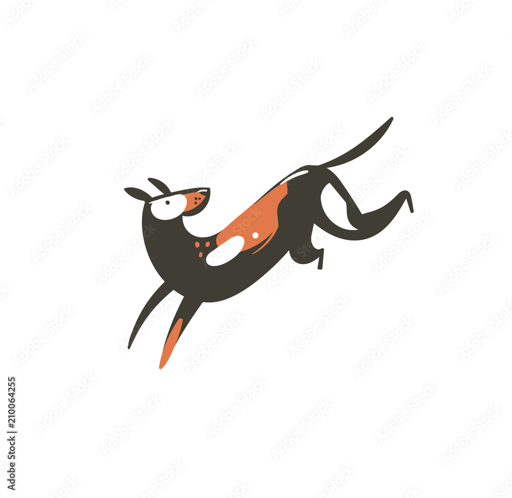 Hand drawn vector abstract cartoon summer time graphic decoration illustrations art with cute running dog isolated on white background Hand drawn vector abstract cartoon summer time graphic decoration illustrations art with cute running dog isolated on white background