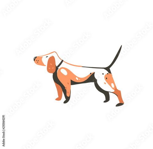Hand drawn vector abstract cartoon summer time graphic decoration illustrations art with cute dog isolated on white background