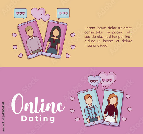Infographic presentation of online dating concept with icons over colorful background, vector illustration