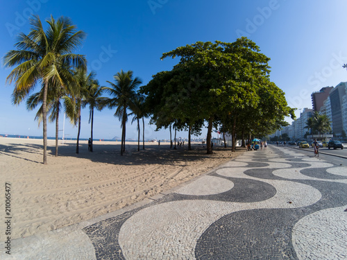 Famous boardwalk of Copacabana beach with  palms trees - Rio de Janeiro Brazil