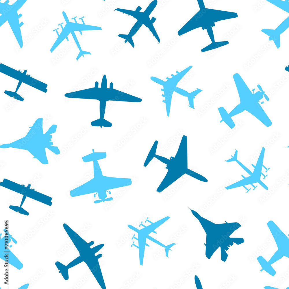 Cartoon Silhouette Airplane Seamless Pattern Background. Vector