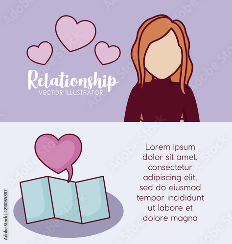 Infographic presentation of online dating concept with avatar woman and hearts  icons over colorful background, vector illustration