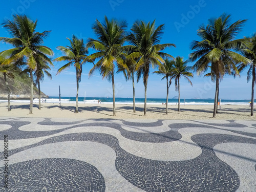 Famous boardwalk of Copacabana beach with palms trees - Rio de Janeiro Brazil