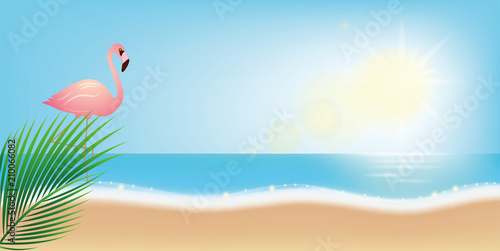 rosa flamingo steht am schönen strand am tag