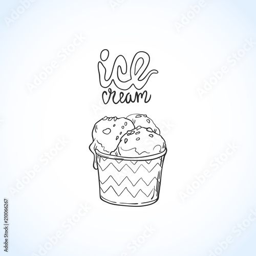 Hand drawn ice cream. Vector illustration on white background