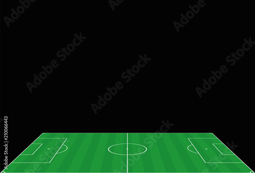 Soccer field. Perspective view from the sideline. Vector illustration on black background.