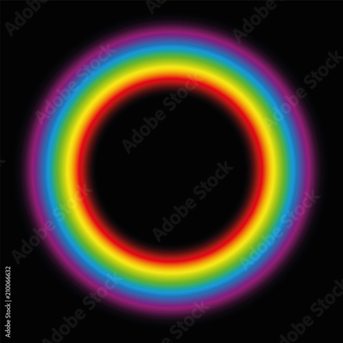 Subtle body circle. Illuminating rainbow gradient aura ring. Vector illustration on black background.