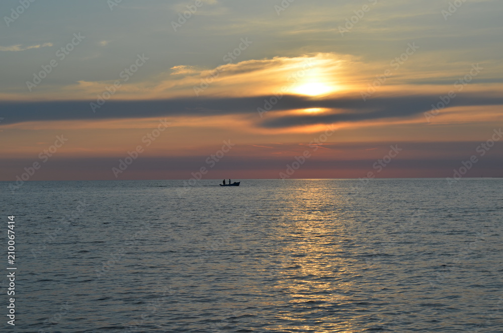 Zachód słońca nad spokojnym morzem, Istria