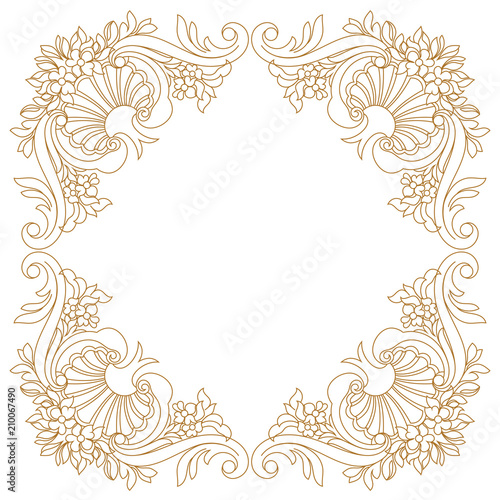 Golden vintage border frame engraving with retro ornament pattern in antique baroque style decorative design. Vector