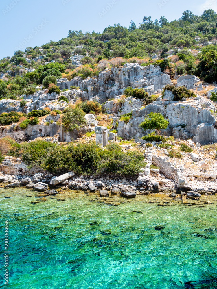 Naklejka premium Ruins of Sunken city on Kekova, small Turkish island near Demre. Antalya province, Turkey.