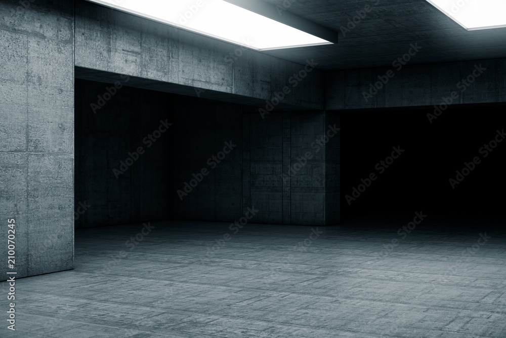 Empty dark abstract concrete room with the gate. Interior concept background. 3d illustration Empty dark abstract concrete room with the gate. Interior concept background. 3d illustration