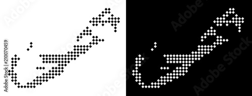 Vector rhombus dot Bermuda Island map. Abstract geographic maps in black and white colors on white and black backgrounds. Bermuda Island map combined of rhombus small item mosaic.