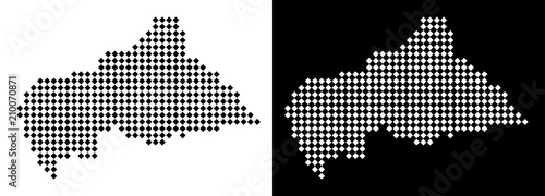 Vector rhombic dot Central African Republic map. Abstract geographical maps in black and white colors on white and black backgrounds. Central African Republic map created of rhombus point grid.