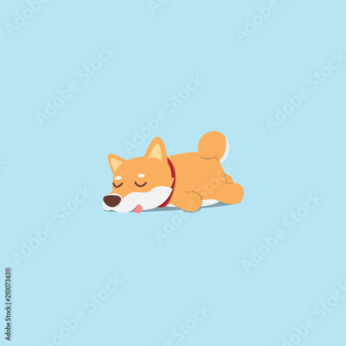 Lazy dog, cute shiba inu puppy sleeping icon, flat design, vector illustration