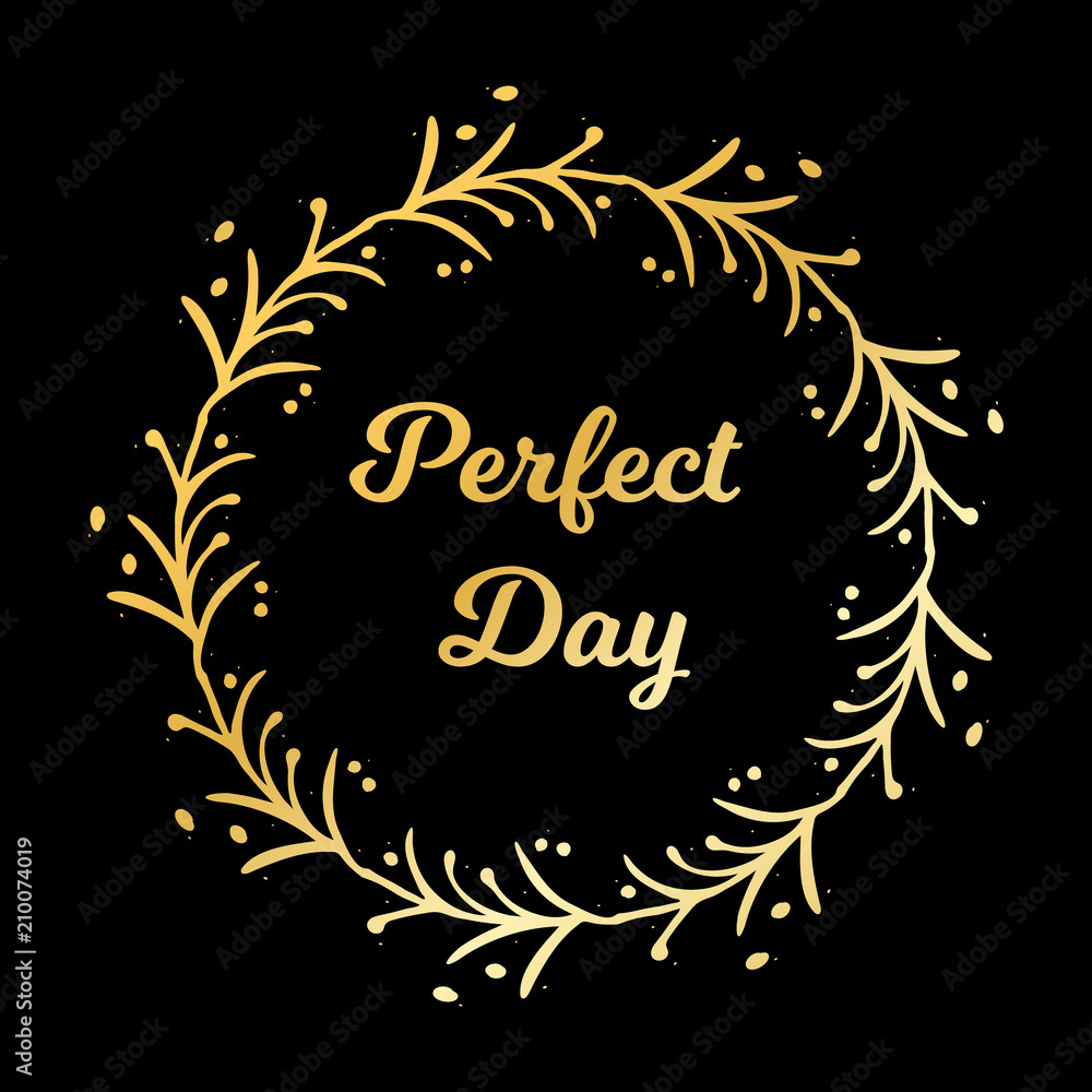 Vector Illustration. Hand drawn vector wreath. Golden floral circle frame design element for invitations, greeting cards, posters, blogs Vector Illustration. Hand drawn vector wreath. Golden floral circle frame design element for invitations, greeting cards, posters, blogs