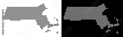 Vector rhombus pixel Massachusetts State map. Abstract geographical maps in black and white colors on white and black backgrounds. Massachusetts State map composed of rhombus item mosaic.