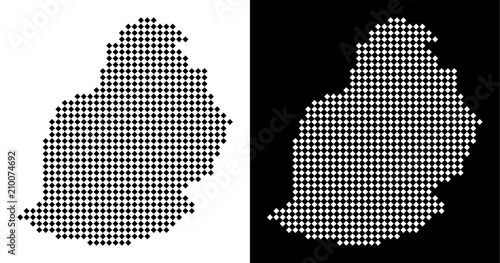 Vector rhombus dot Mauritius Island map. Abstract geographical maps in black and white colors on white and black backgrounds. Mauritius Island map constructed of rhombic point mosaic.