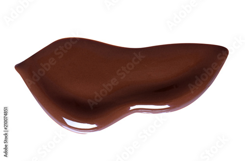 Melting chocolate drips. Chocolate isolated on white background.