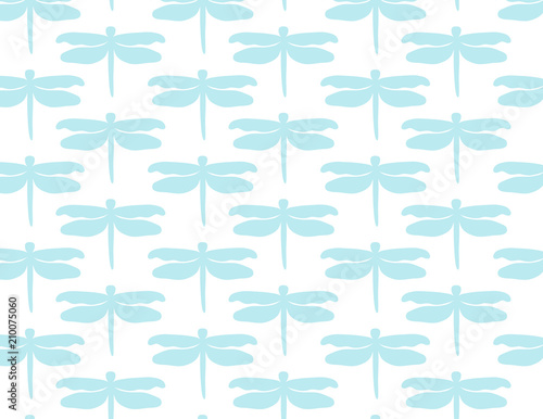 Dragonfly seamless pattern. Repeating pattern for fabric, apparel, baby shower paper, gift wrap, backgrounds and more. Sweet, simple, pale blue print. Dragonflies.