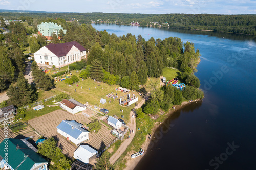 Bird's-eye view of the Svir river and urban-type settlement Nikolsky, Leningrad region, Russia. photo