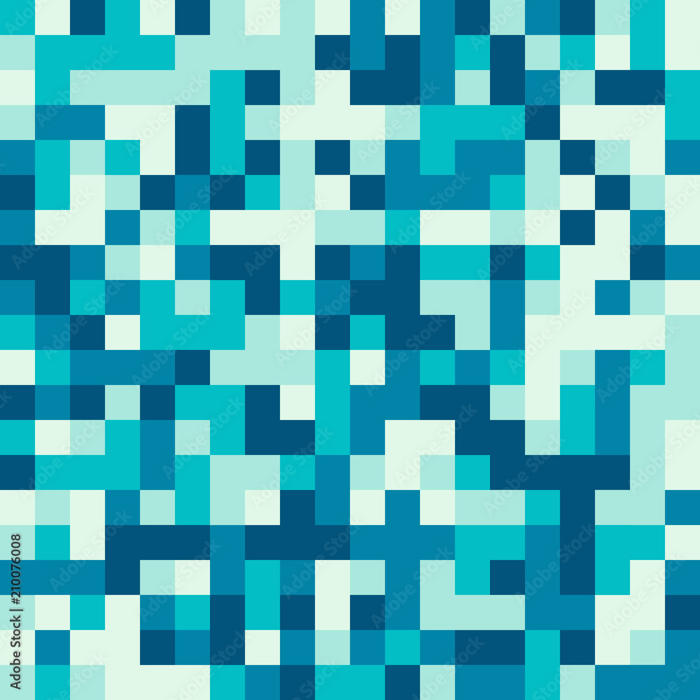Seamless pattern made of blue and water square elements - pixel texture for water, ice, sky, or anything blue in retro 8bit games, also nice for clothes or fashion use, cool web background