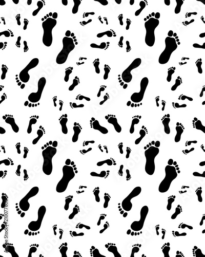 Trail of human footprints on a white background, seamless pattern