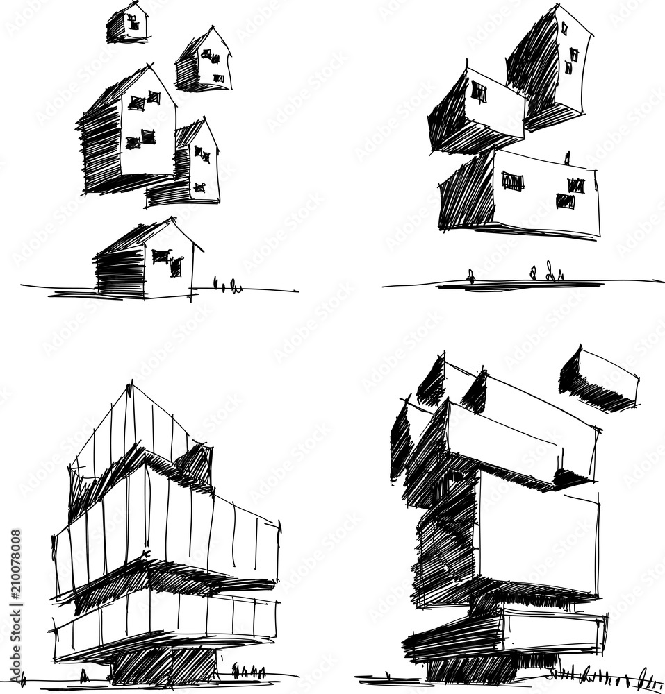 3d Illustration Abstract Architecture Line Drawing Stock Illustration -  Download Image Now - iStock