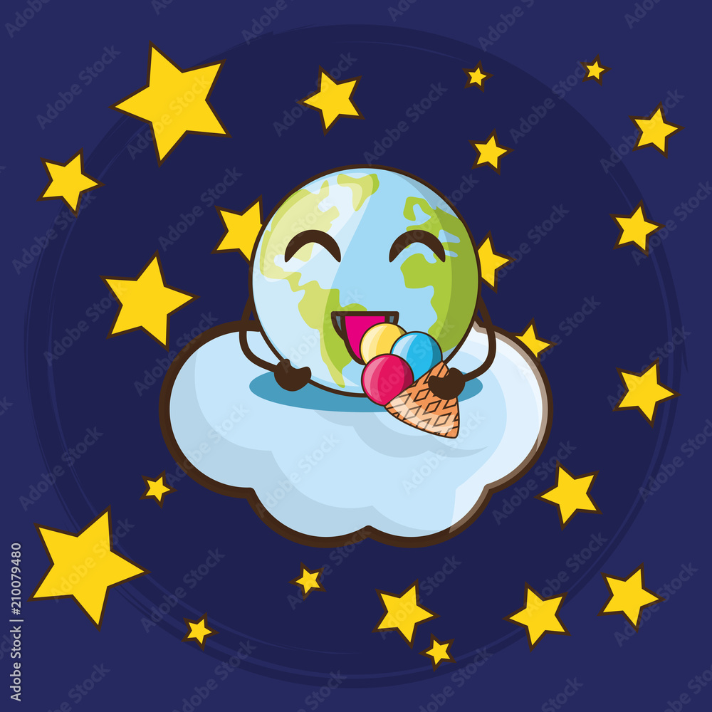cute earth planet with stars around over blue background, vector illustration cute earth planet with stars around over blue background, vector illustration