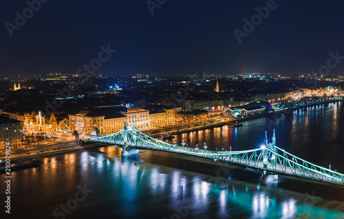 Night view of Budapest. Cityscape of famous tourist destination with Danube and bridges. Travel illuminated landscape in Hungary  Europe.