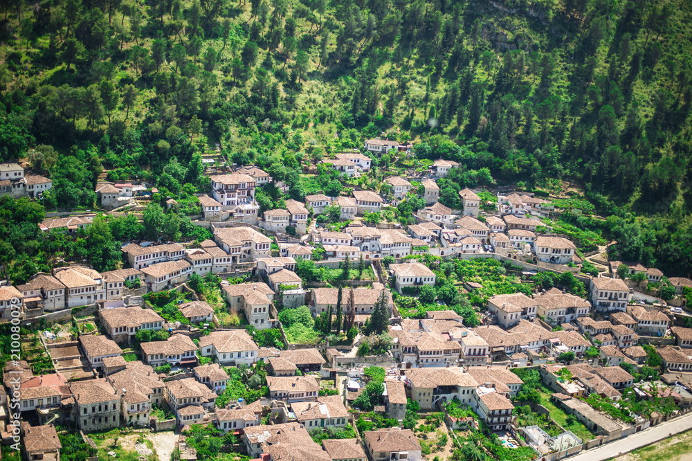 Aerial view to Historic city of Berat in Albania, World Heritage Site by UNESCO