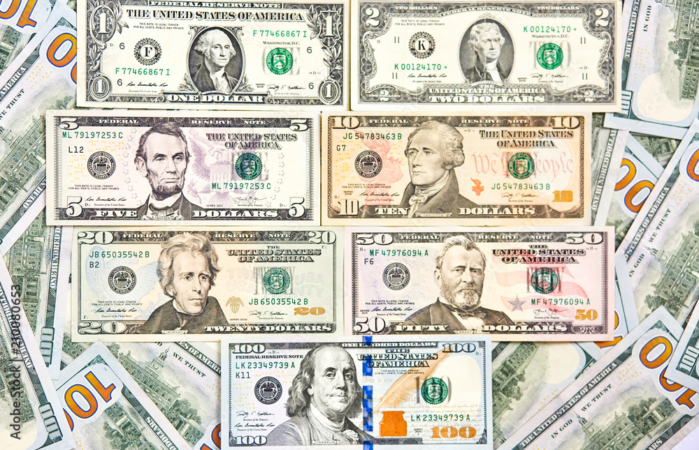 Background of 100 dollar bills. Money american hundred dollar bills.