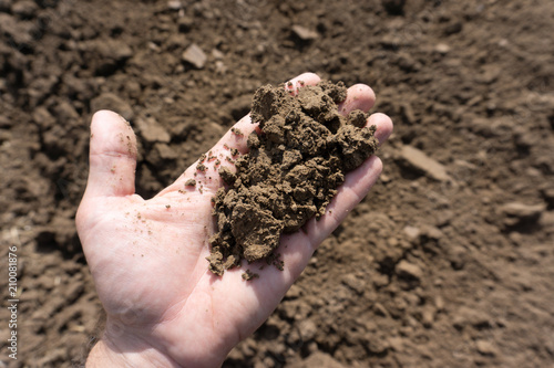 Hand full of brown soil